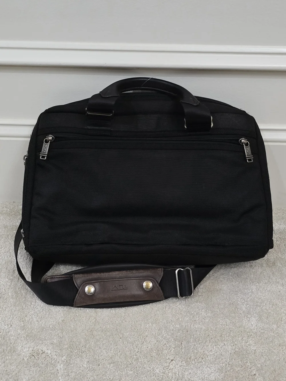 Tumi Black and Brown Travel Brief with Leather Trim